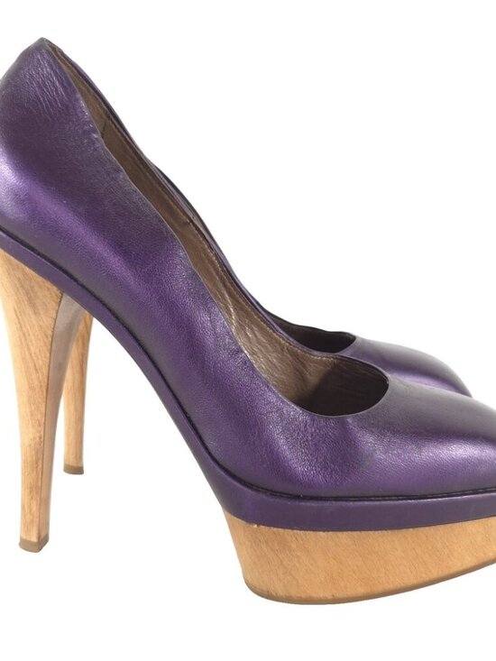 Marni Shoes - Vintage Marni Leather Platform Pumps US 9 EU 39 Womens Purple Wood Heel $695